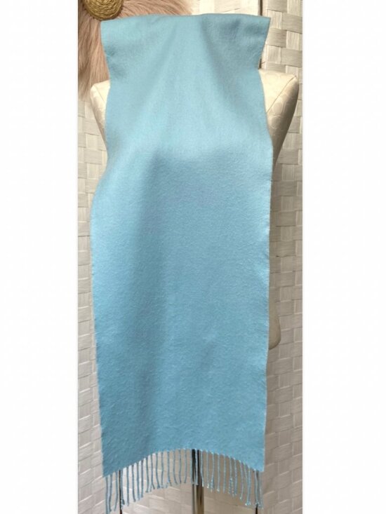 Cashmere Accessories - 100% Cashmere Made In Scotland Rectangle Baby Blue Tassel Scarf